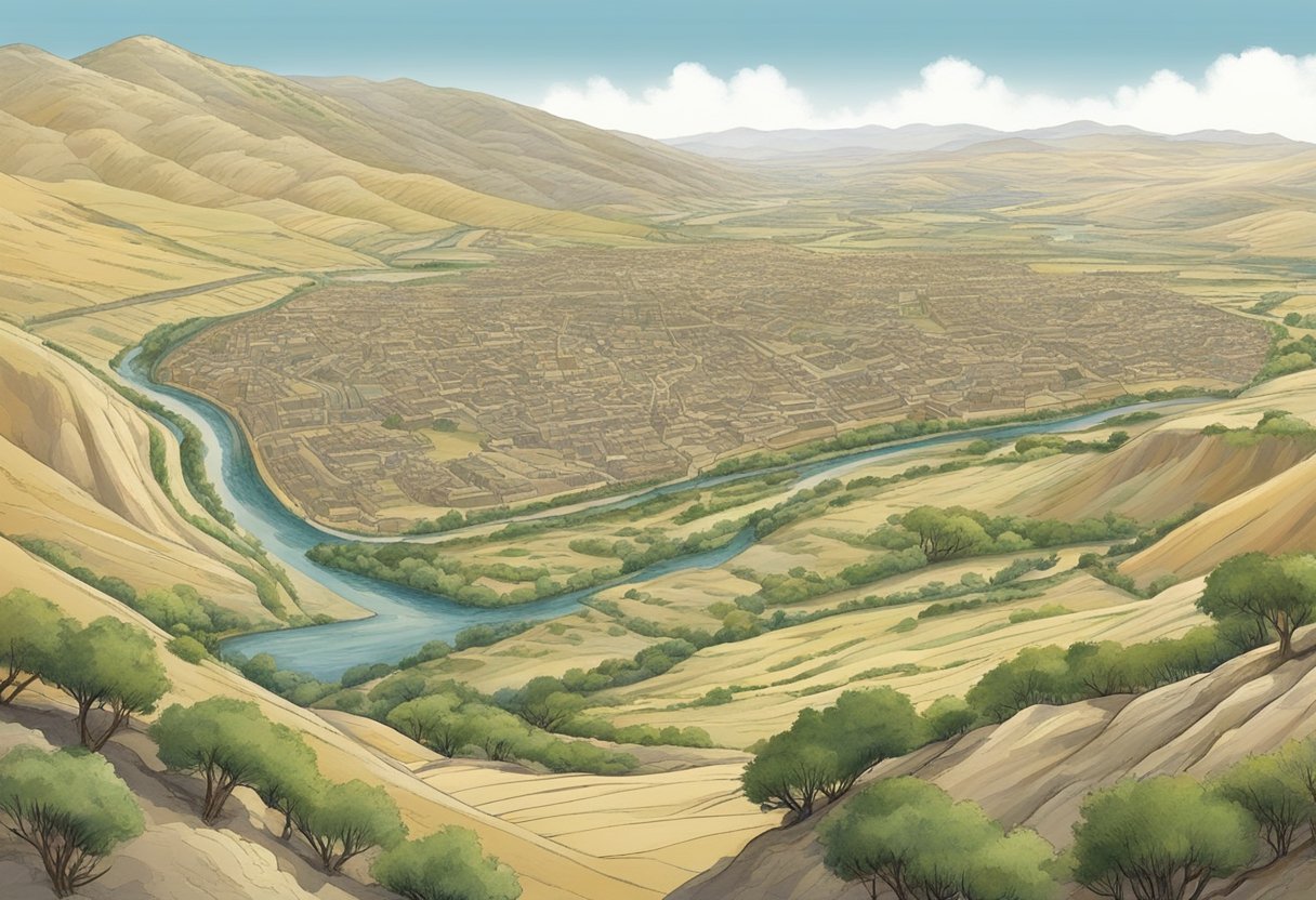 A series of landscapes, from the ancient city of Ur-Chaldees to the hills of Haran, the valley of Sichem, the sacred site of Bethel, and finally the city of Hebron