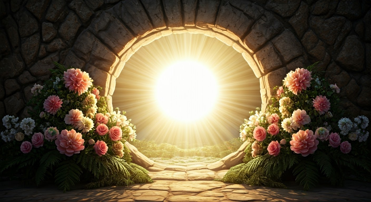 Empty tomb with bright light