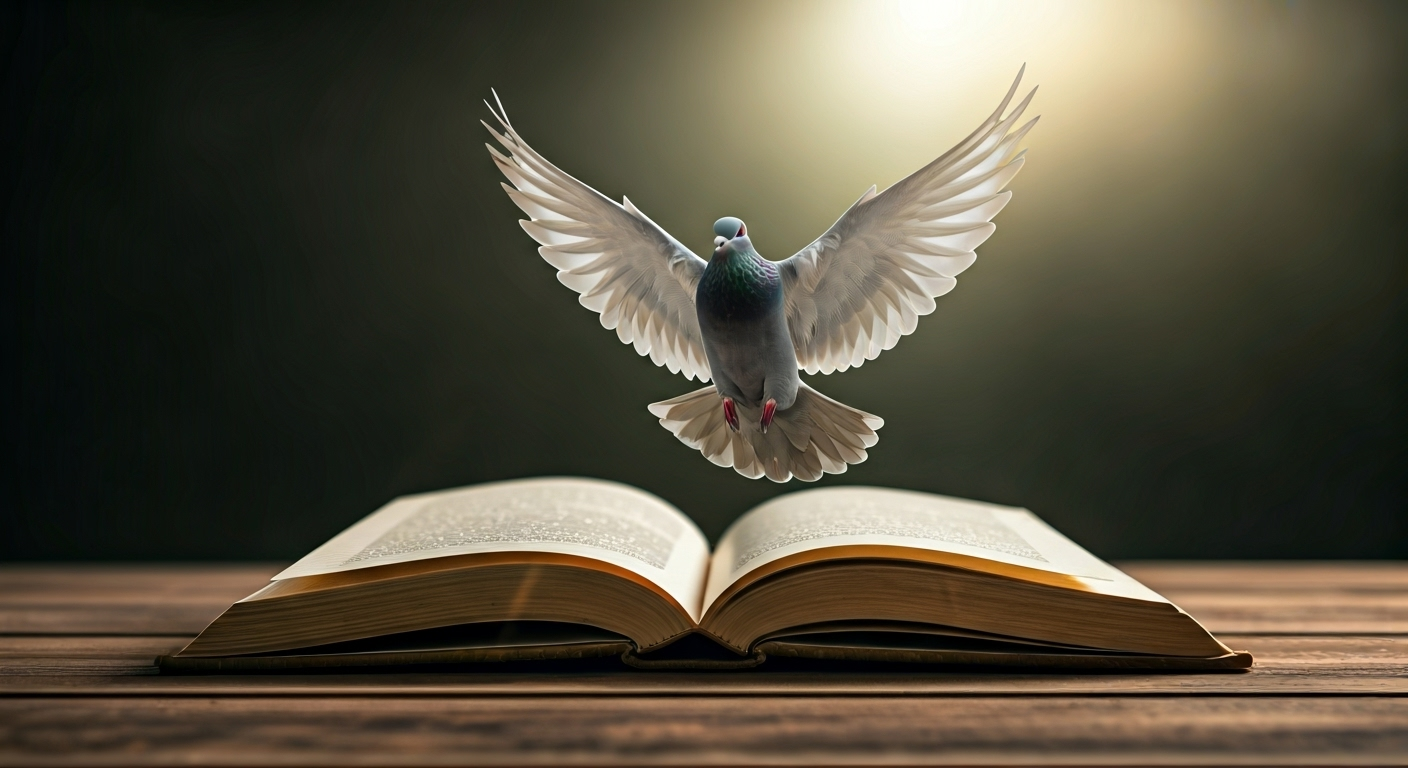 dove above open book indoor
