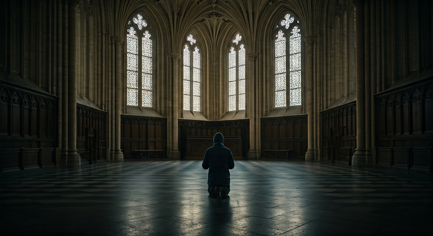 person praying in grand hall