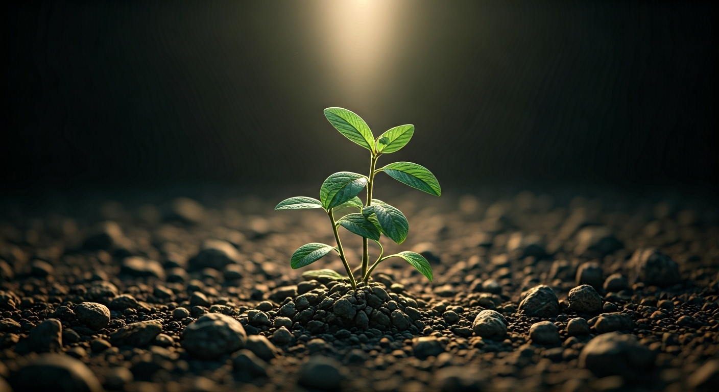 plant growing from rocky soil