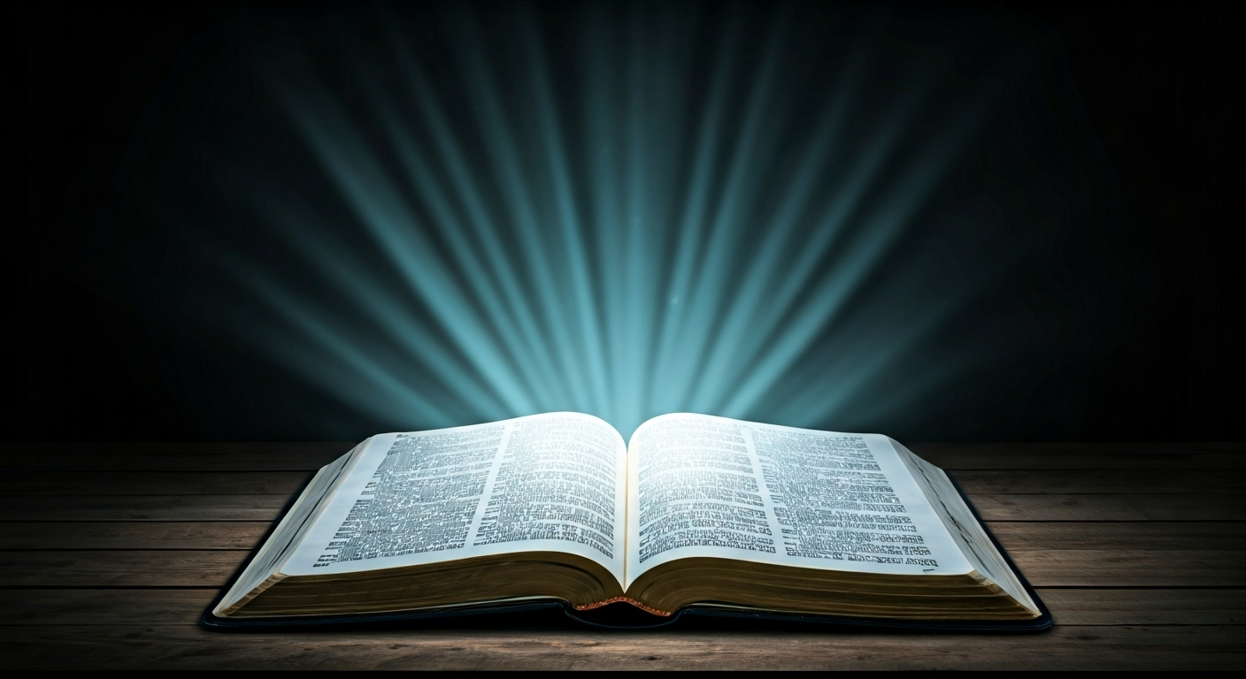 open Bible glowing in room