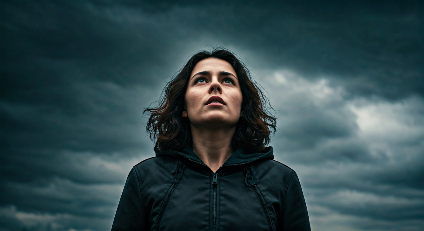person determined under stormy sky