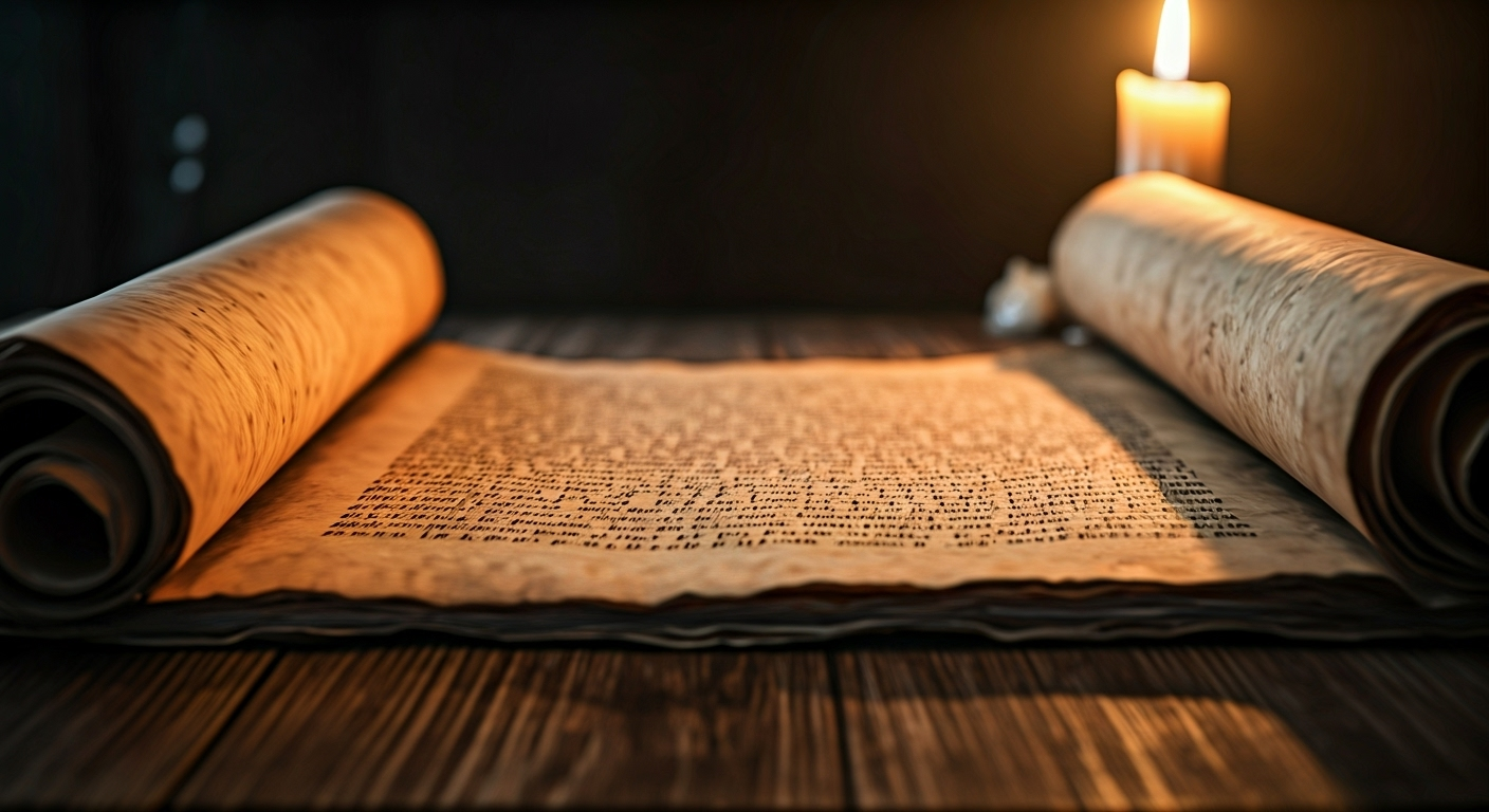 ancient scroll on table
