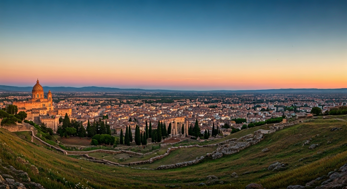 ancient cityscape at sunrise